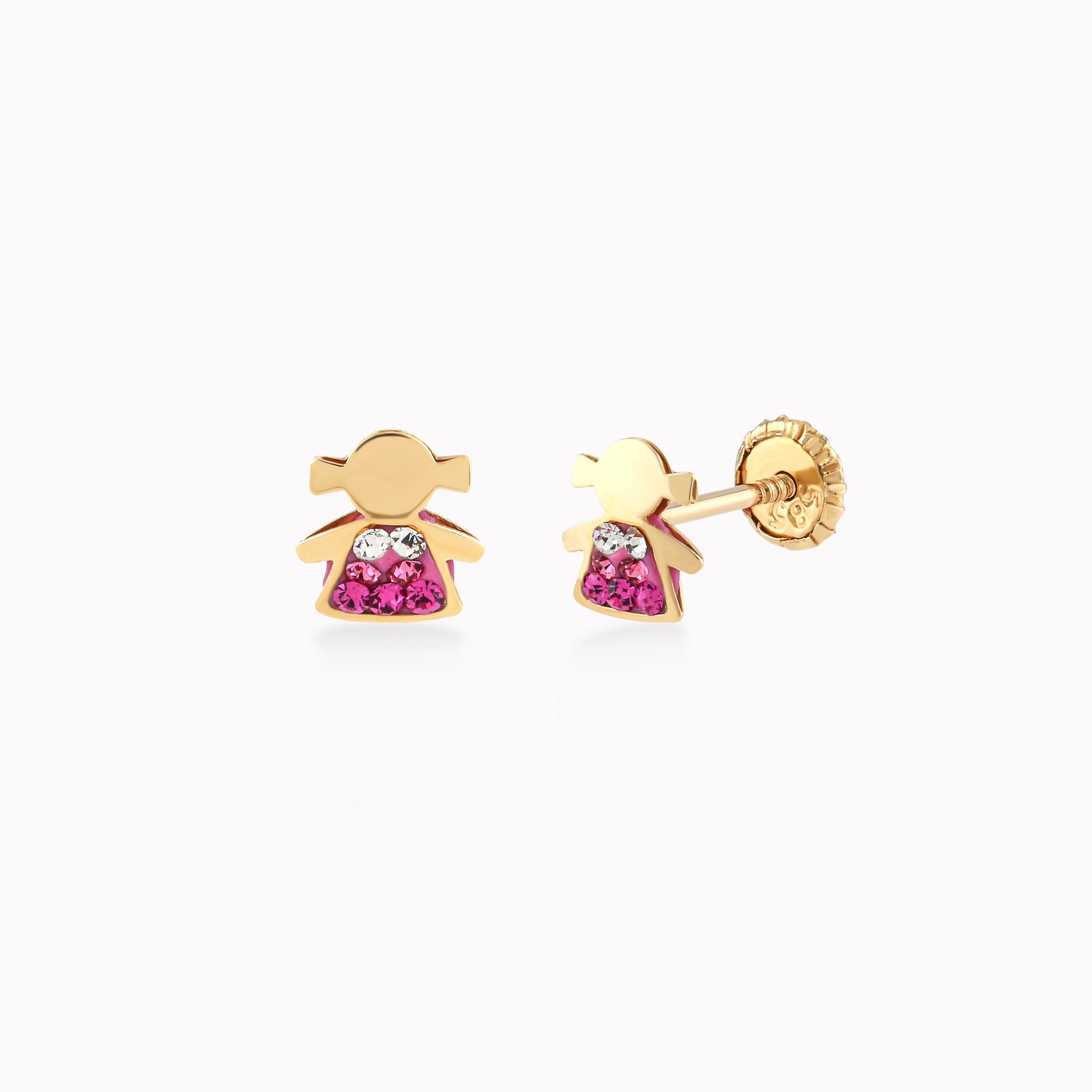 Yellow Gold 14k Earrings With Zirconium, Little Girl, Protection 0.40gr