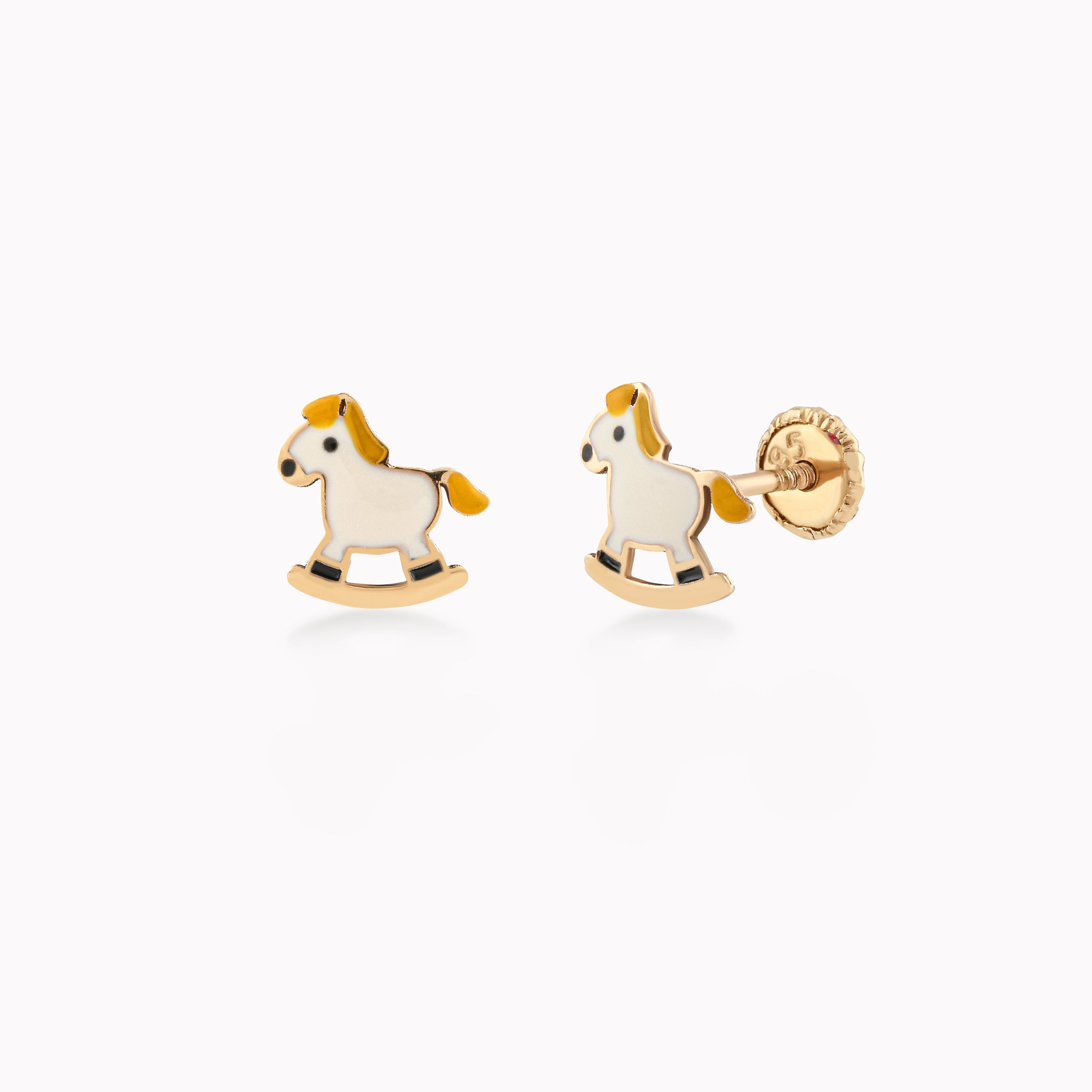 14k Yellow Gold Earrings With Enamel, Seahorse, Protection 0.30gr
