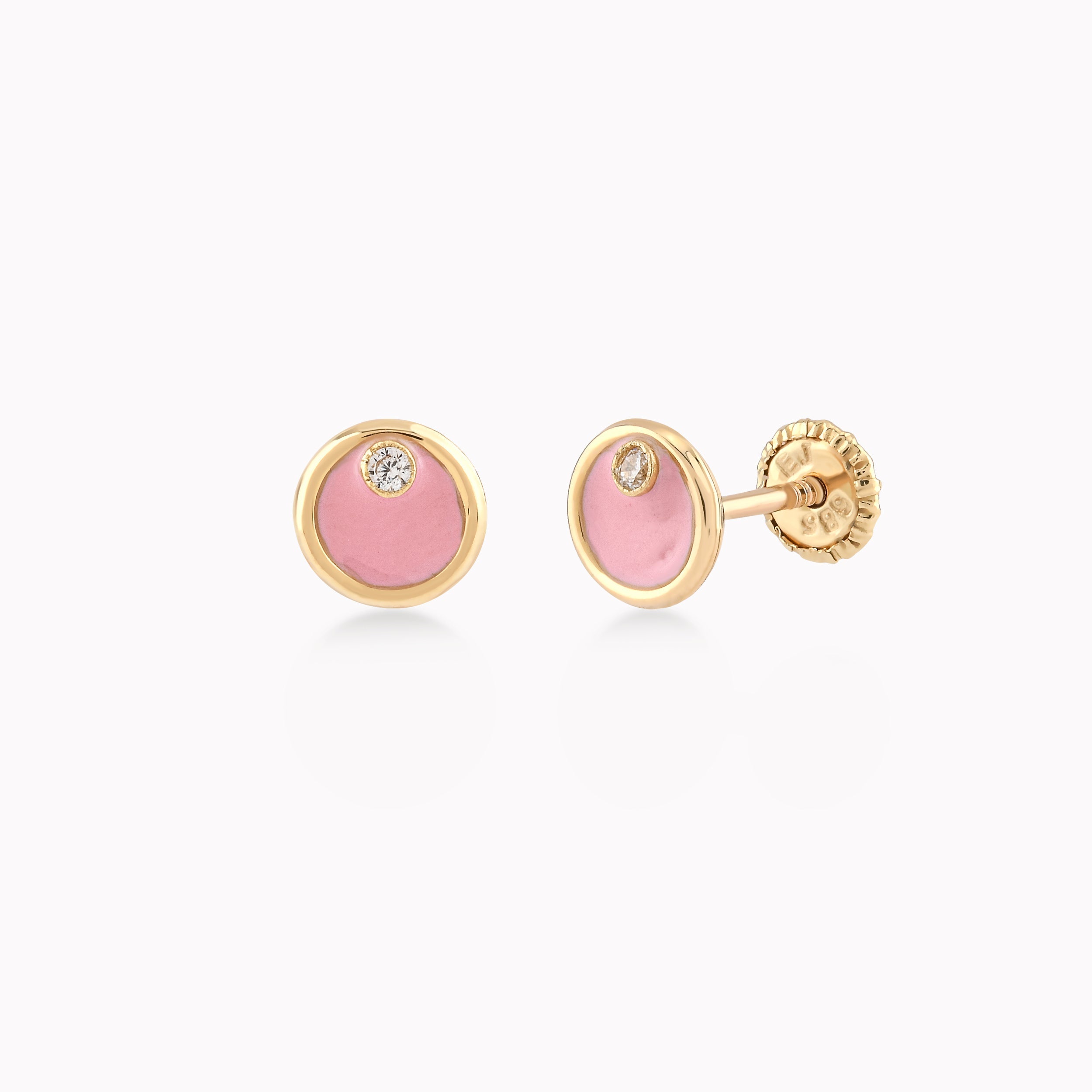 Yellow Gold 14k Earrings With Enamel, Circle, Protection 0.30gr