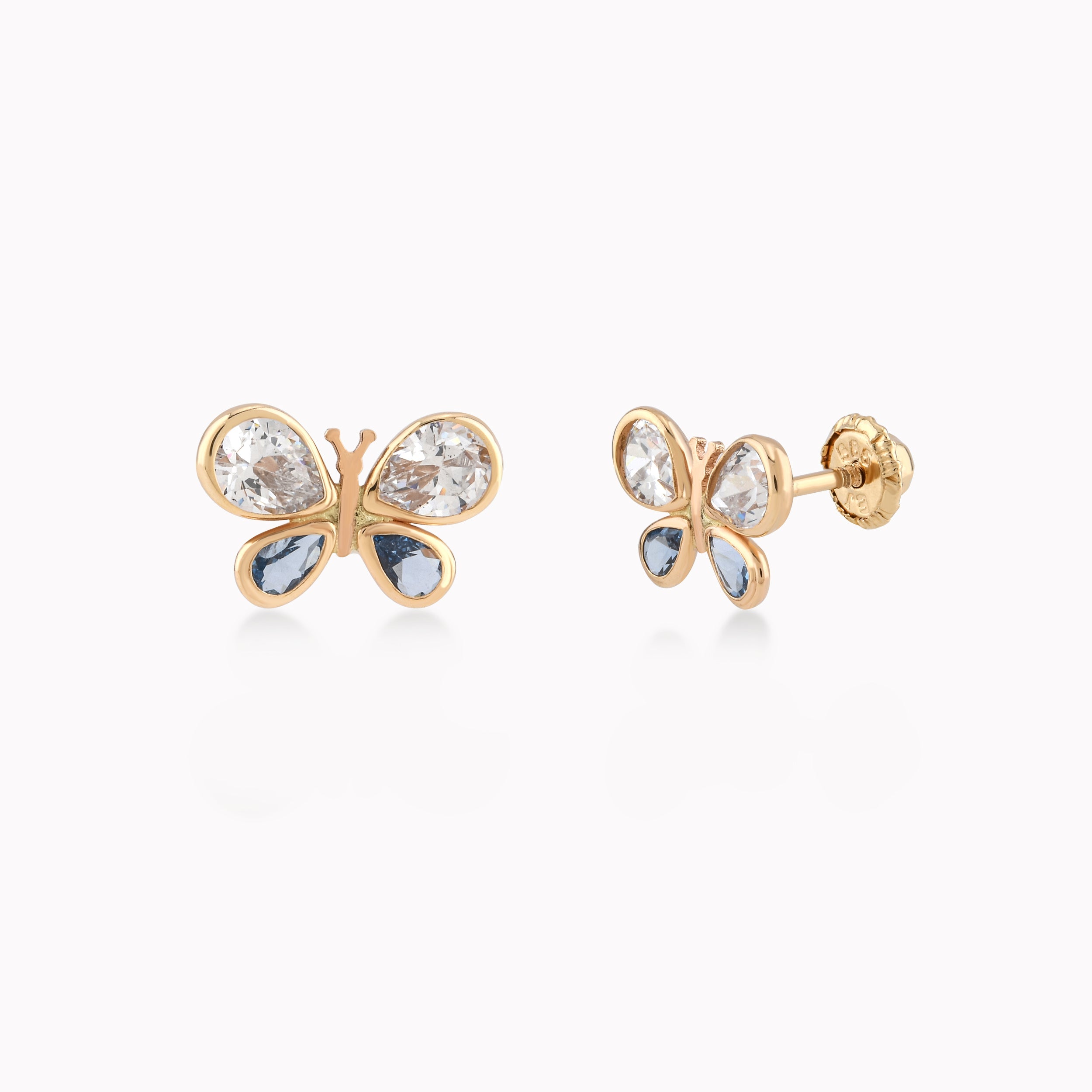 Yellow Gold 14k Earrings With Zirconium, Butterfly, Protection 0.56gr