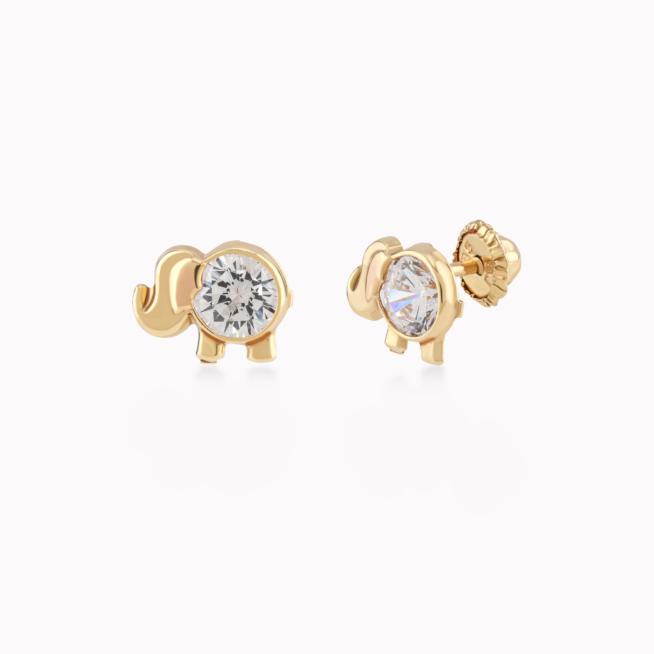 Yellow Gold 14k Earrings With Zirconium, Elephant, Protection 0.41gr