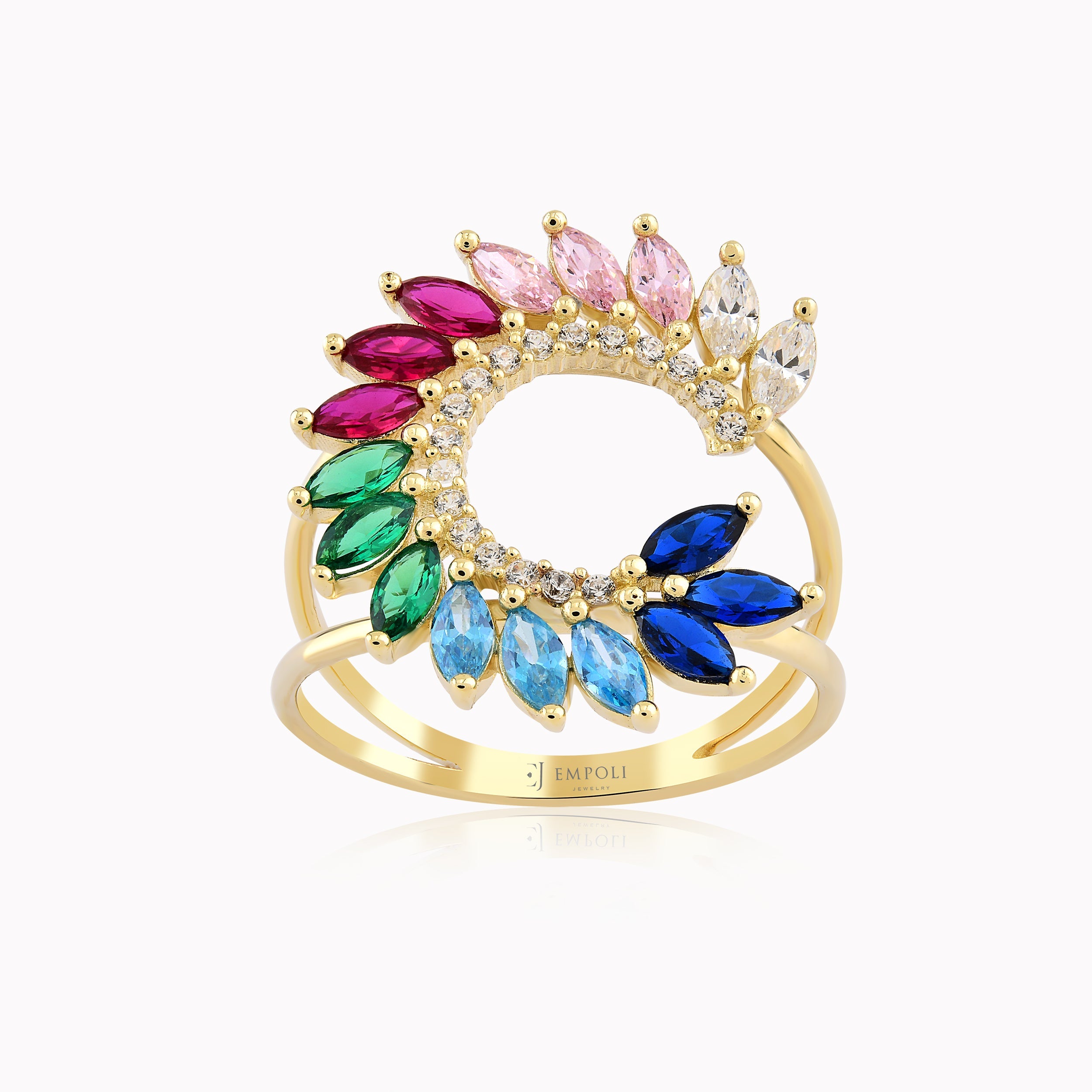 Yellow Gold Ring 14K With Multicolor Zirconium 3.14gr