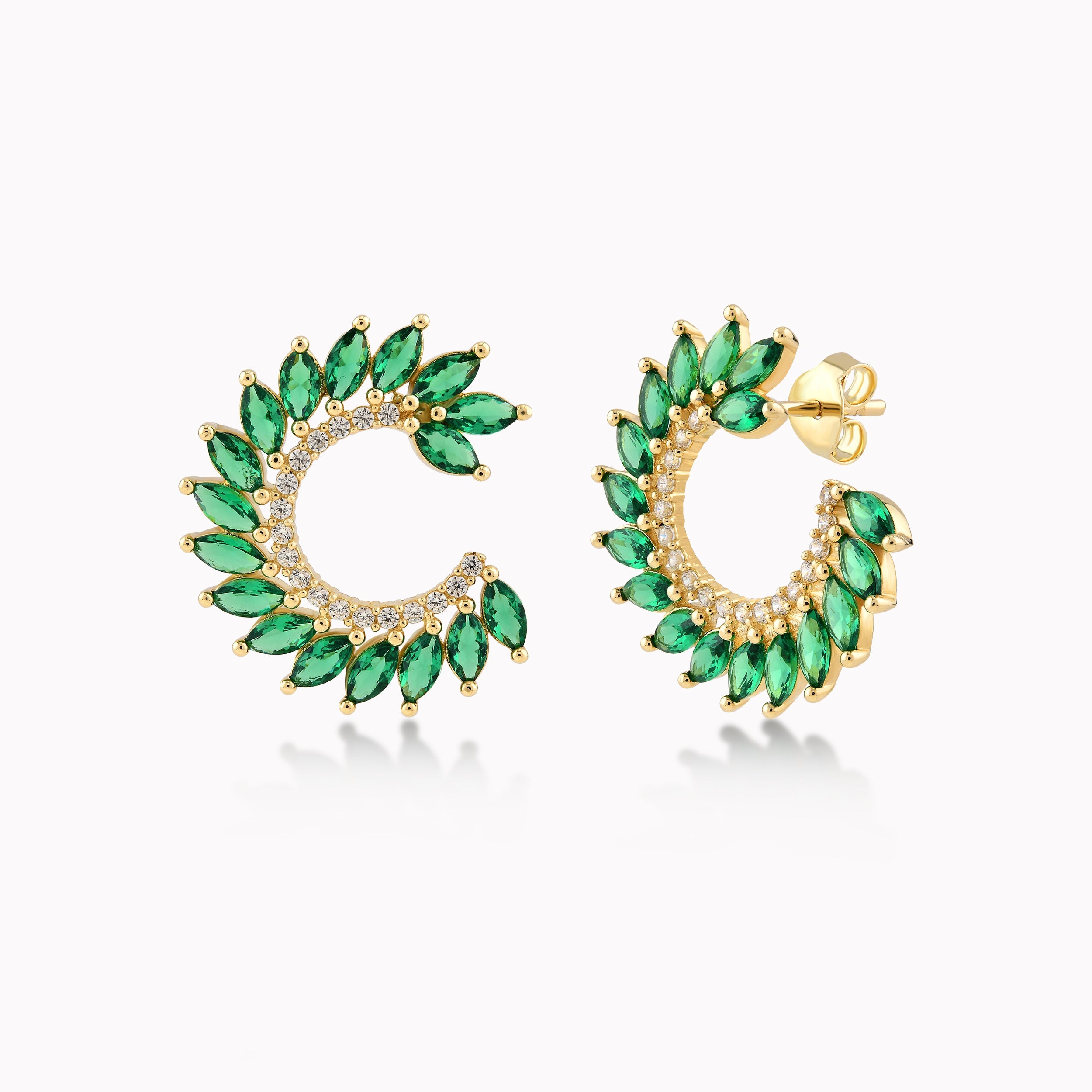 Yellow Gold 14K Earrings With Green Zirconium 3.26gr