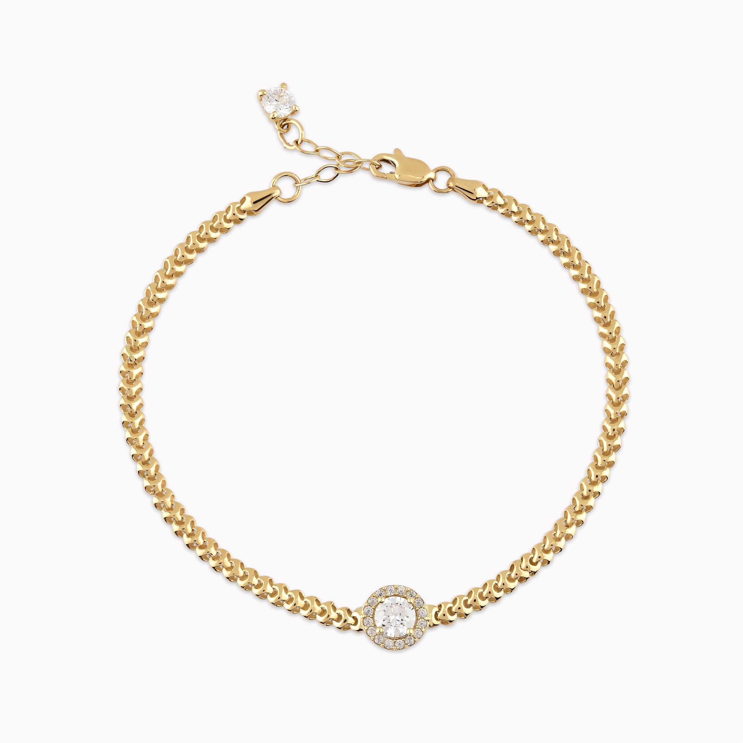 Yellow Gold Bracelet 14K Stylized with White Zircon 3.65gr