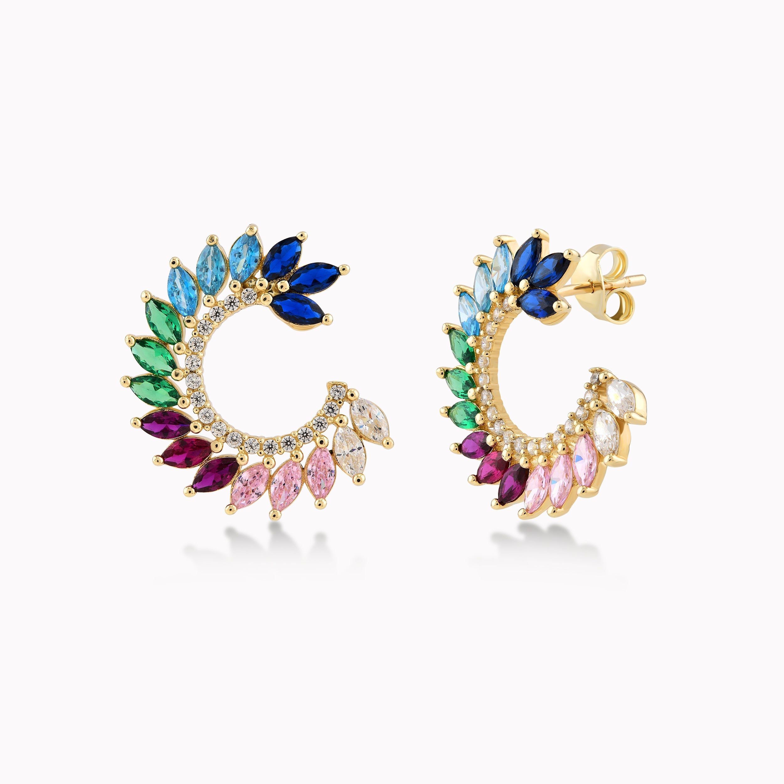 Yellow Gold 14K Earrings With Multicolor Zirconium 3.44gr