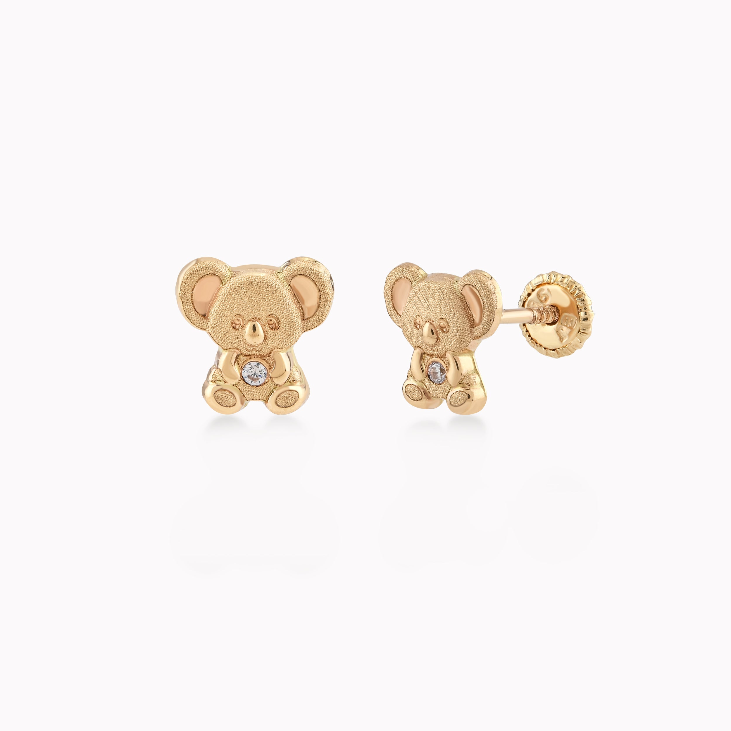 Yellow Gold 14k Earrings With Zirconium, Protective Teddy Bear 0.38gr