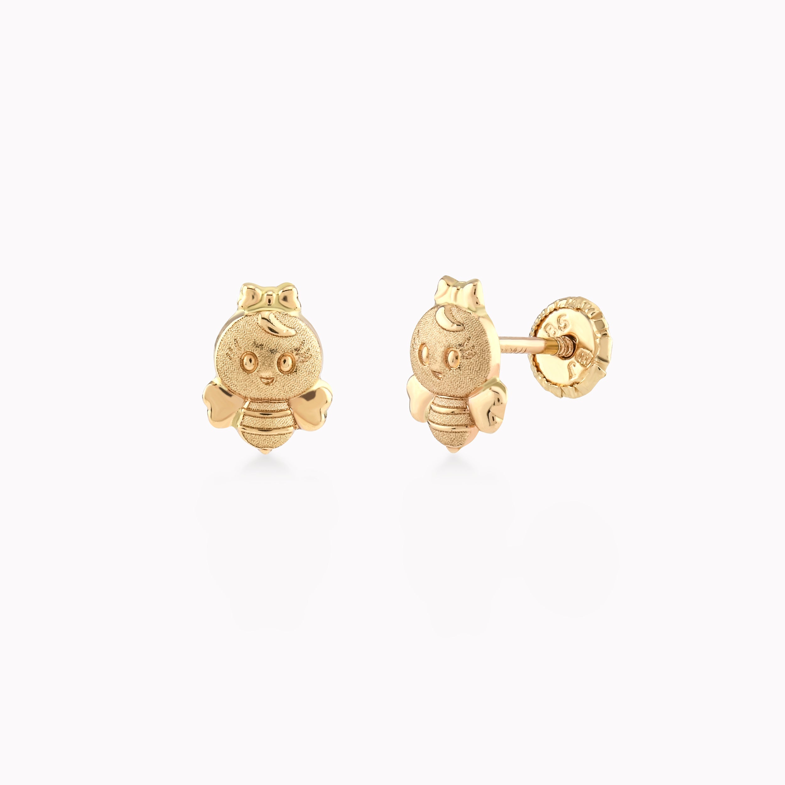 Yellow Gold 14k Earrings With Zirconium, Bee, Protection 0.36gr