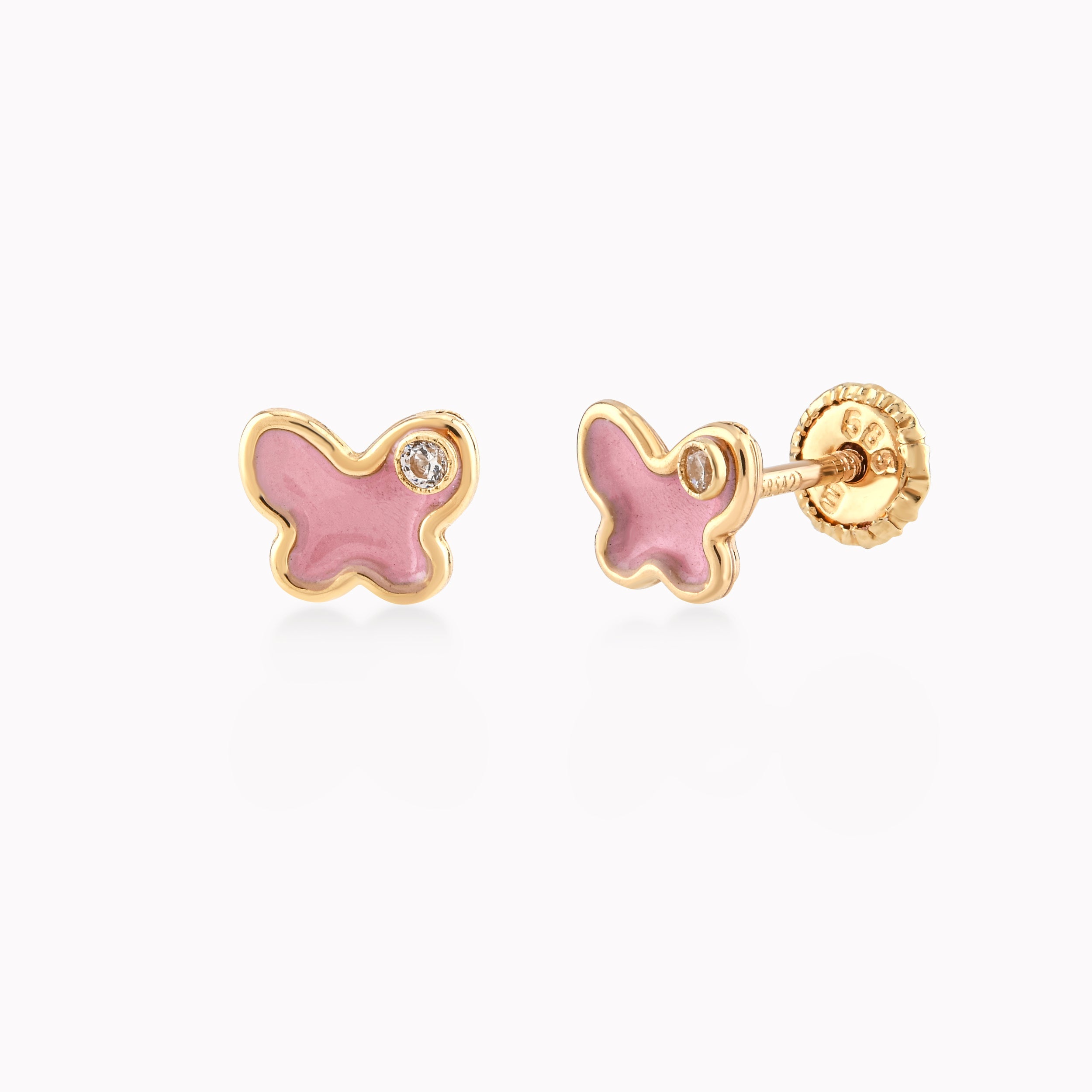 Yellow Gold 14k Earrings With Enamel, Butterfly, Protection 0.28gr