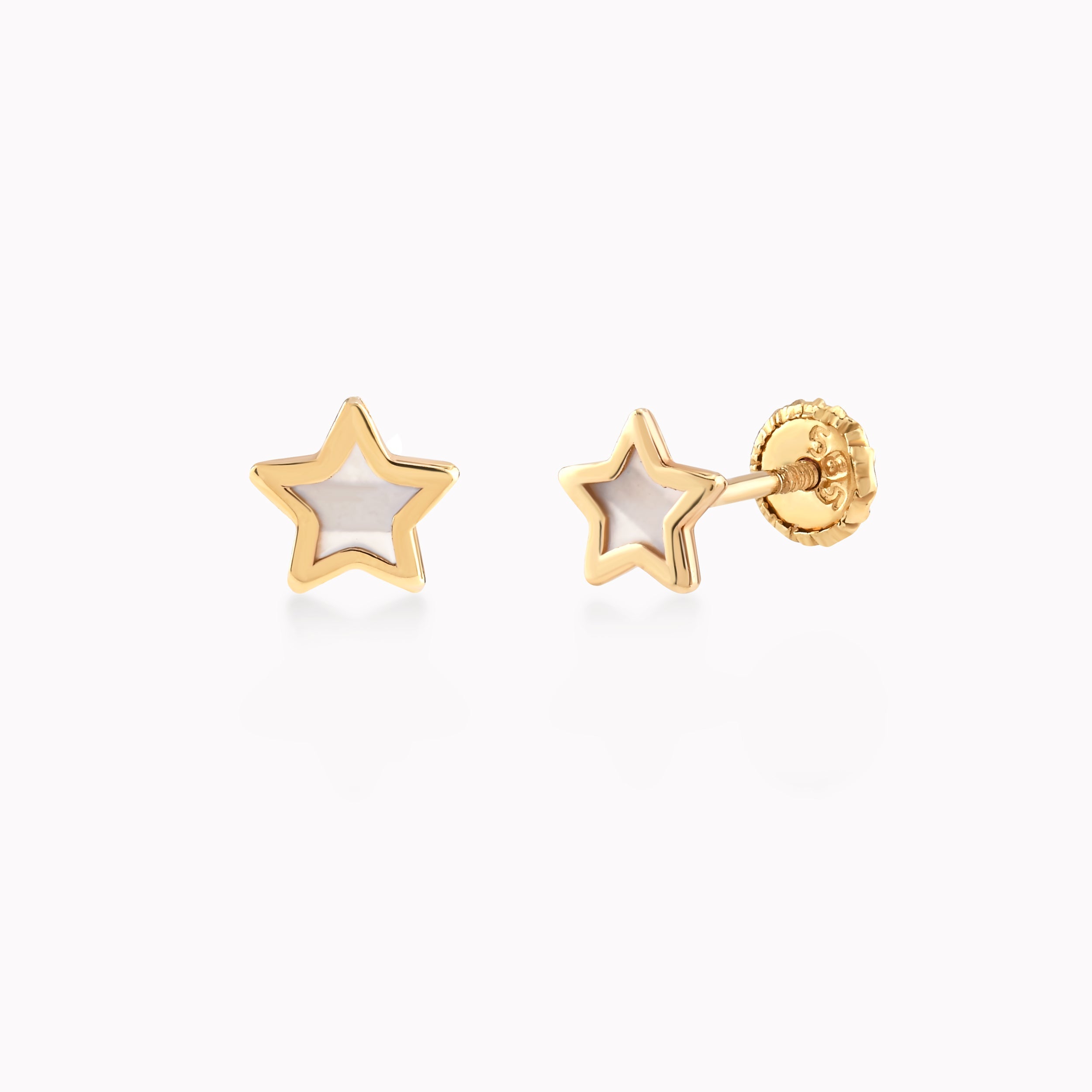 14k Yellow Gold Earrings With Mother-of-Pearl, Star, Protection 0.28gr