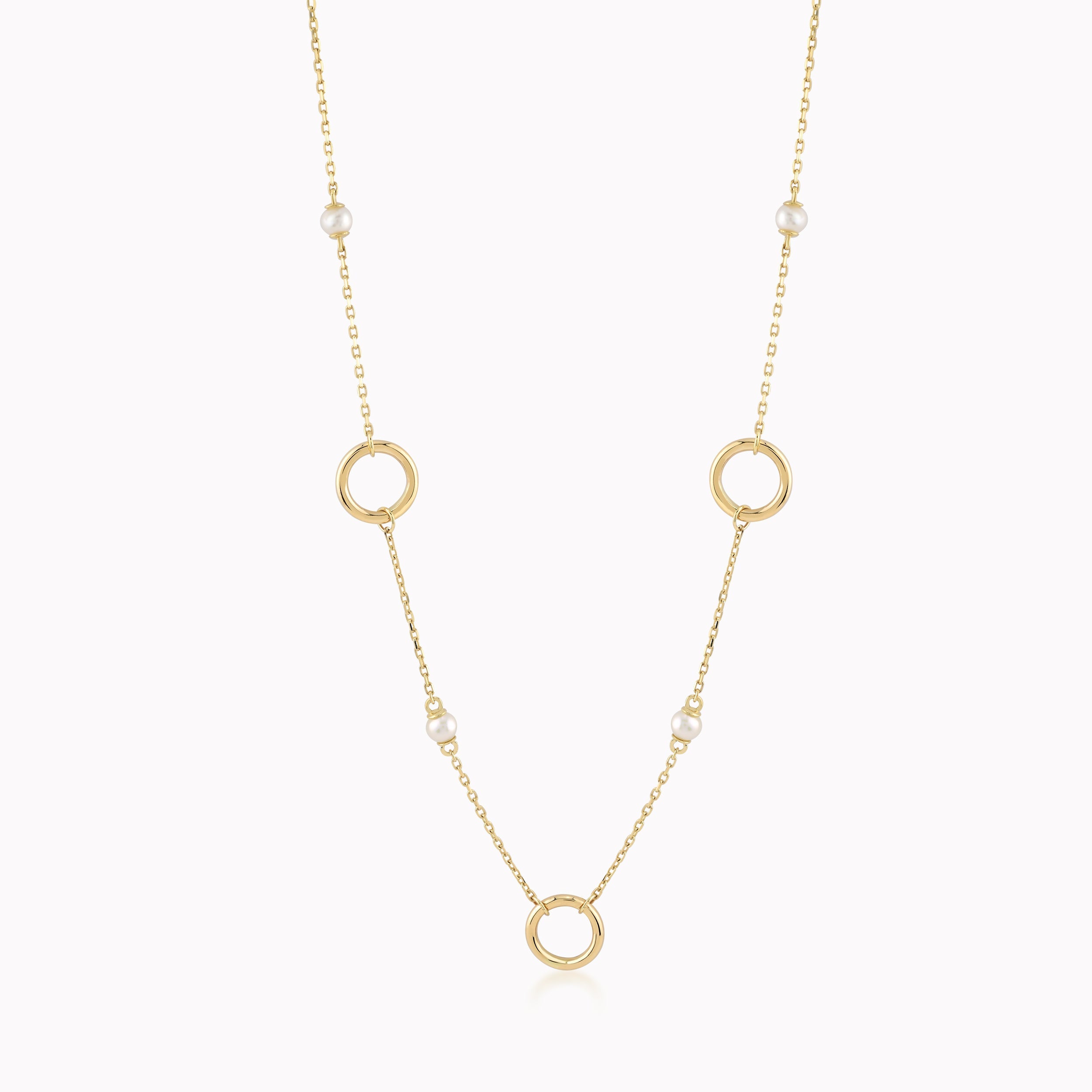 Yellow Gold 14K Necklace With Cultured Pearl And Circles 4.27gr