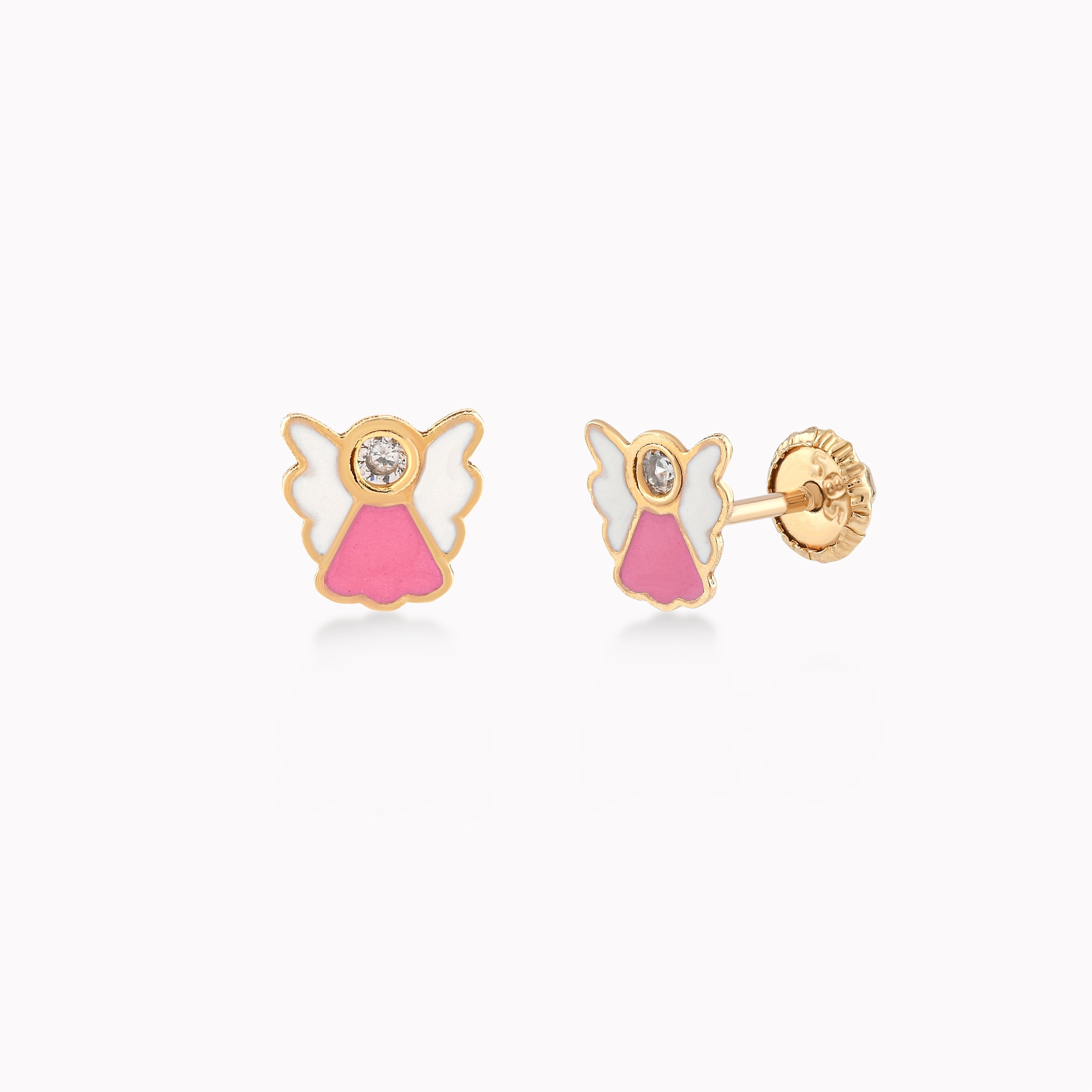 14k Yellow Gold Earrings With Enamel, Little Angel, Protection 0.30gr