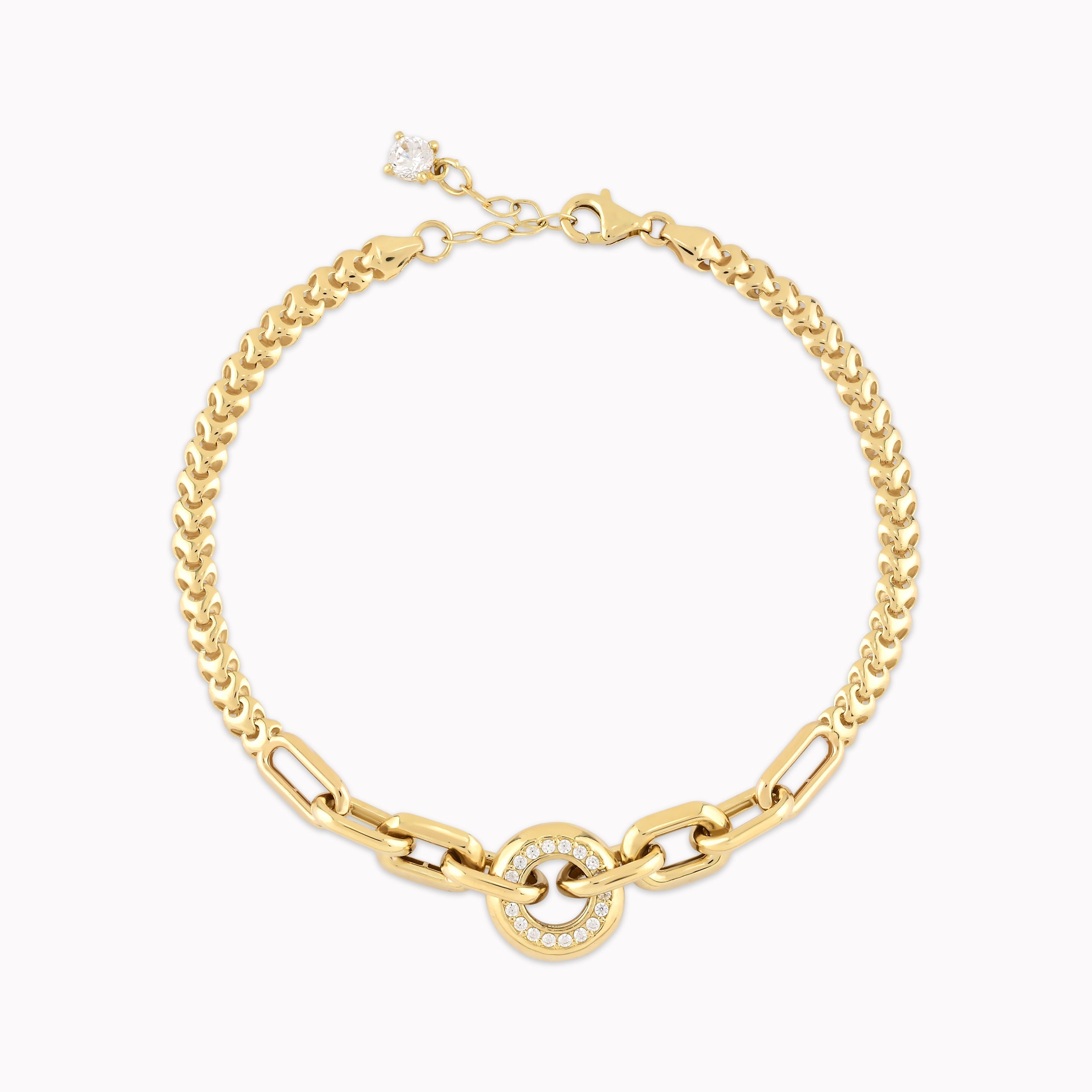 Yellow Gold Bracelet 14K Stylized with Circle and Links 6.14gr