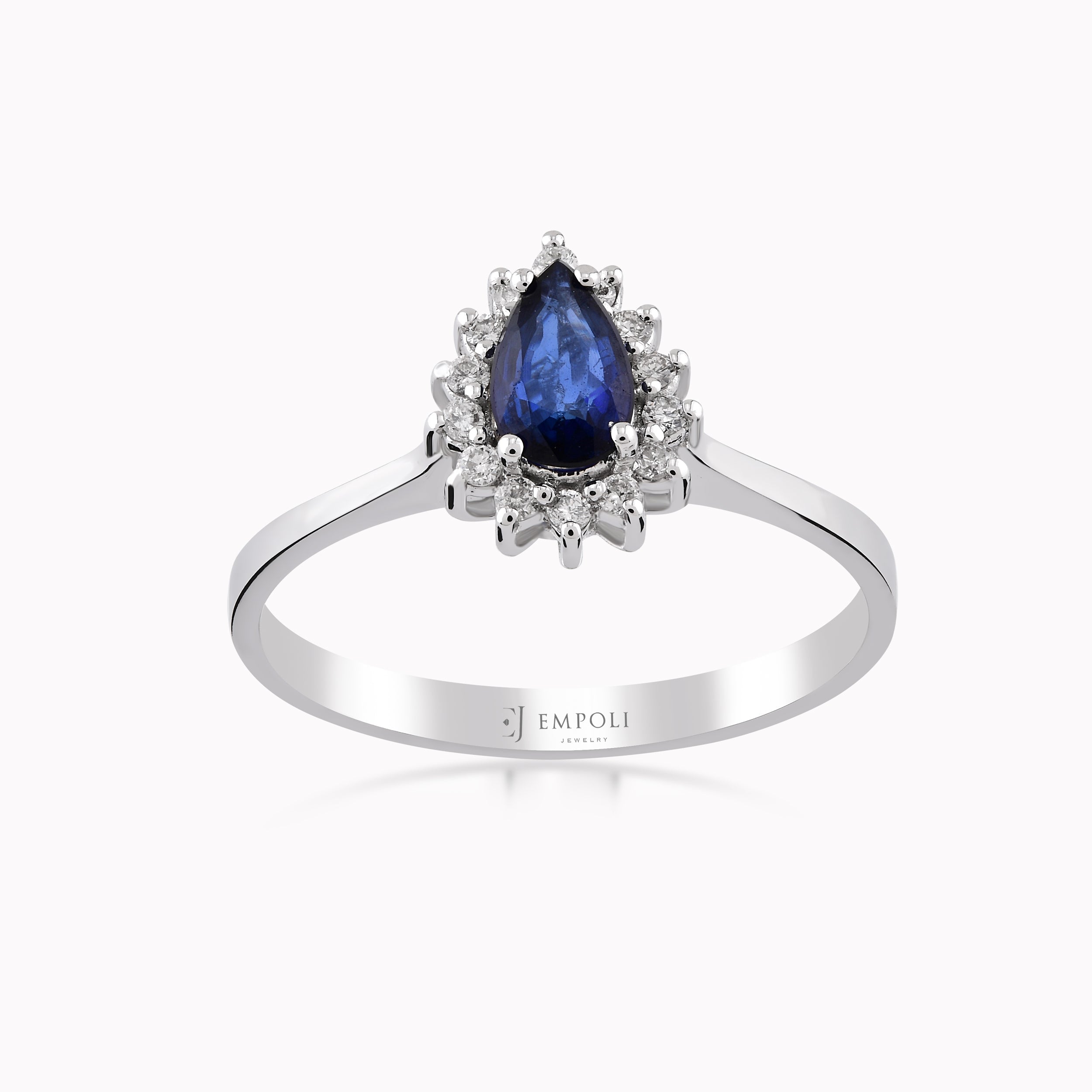 White Gold Ring 14K With Diamonds And Sapphire 0.14ct