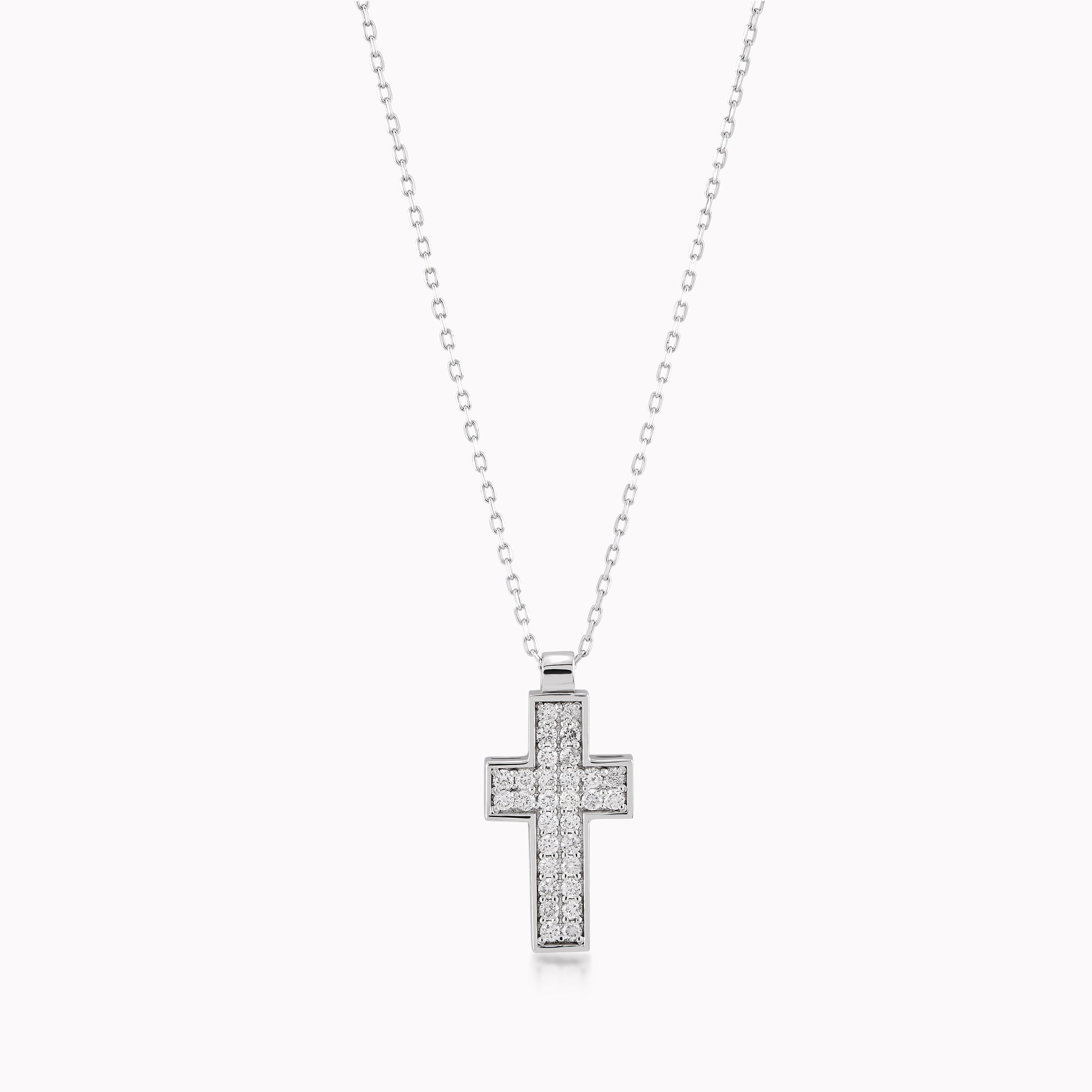 Chain with White Gold 14K Cross Pendant with 0.26ct Diamonds