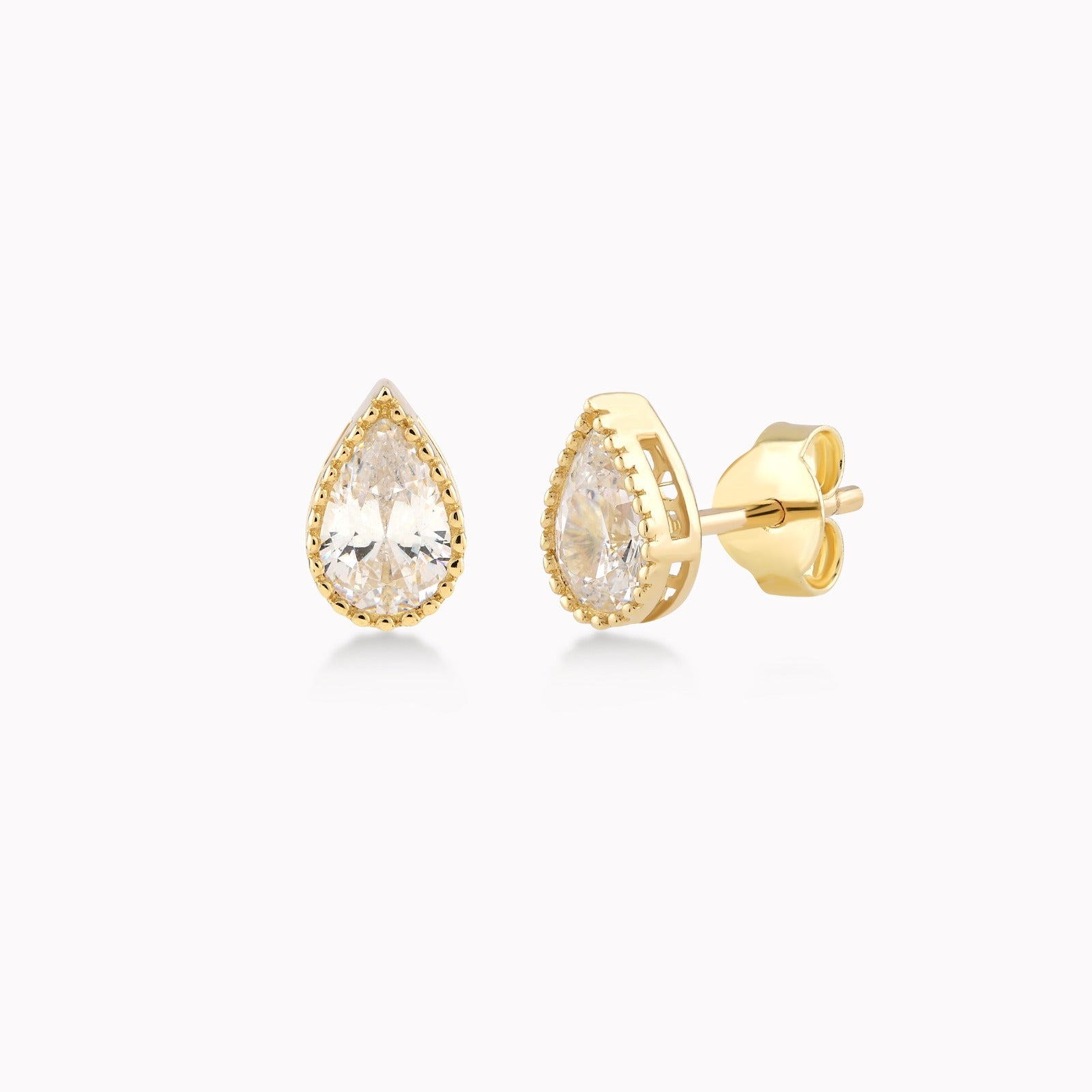 Yellow Gold 14K Earrings With White Zirconia, Solitaire Teardrop 1.16gr